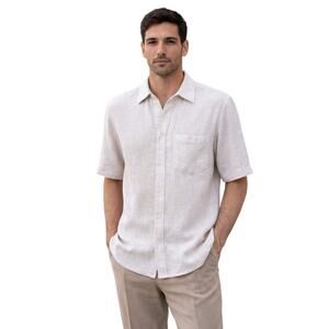 Bruno Washable Linen Blend Short Sleeve Button-Up Shirt Small (fits like Medium)